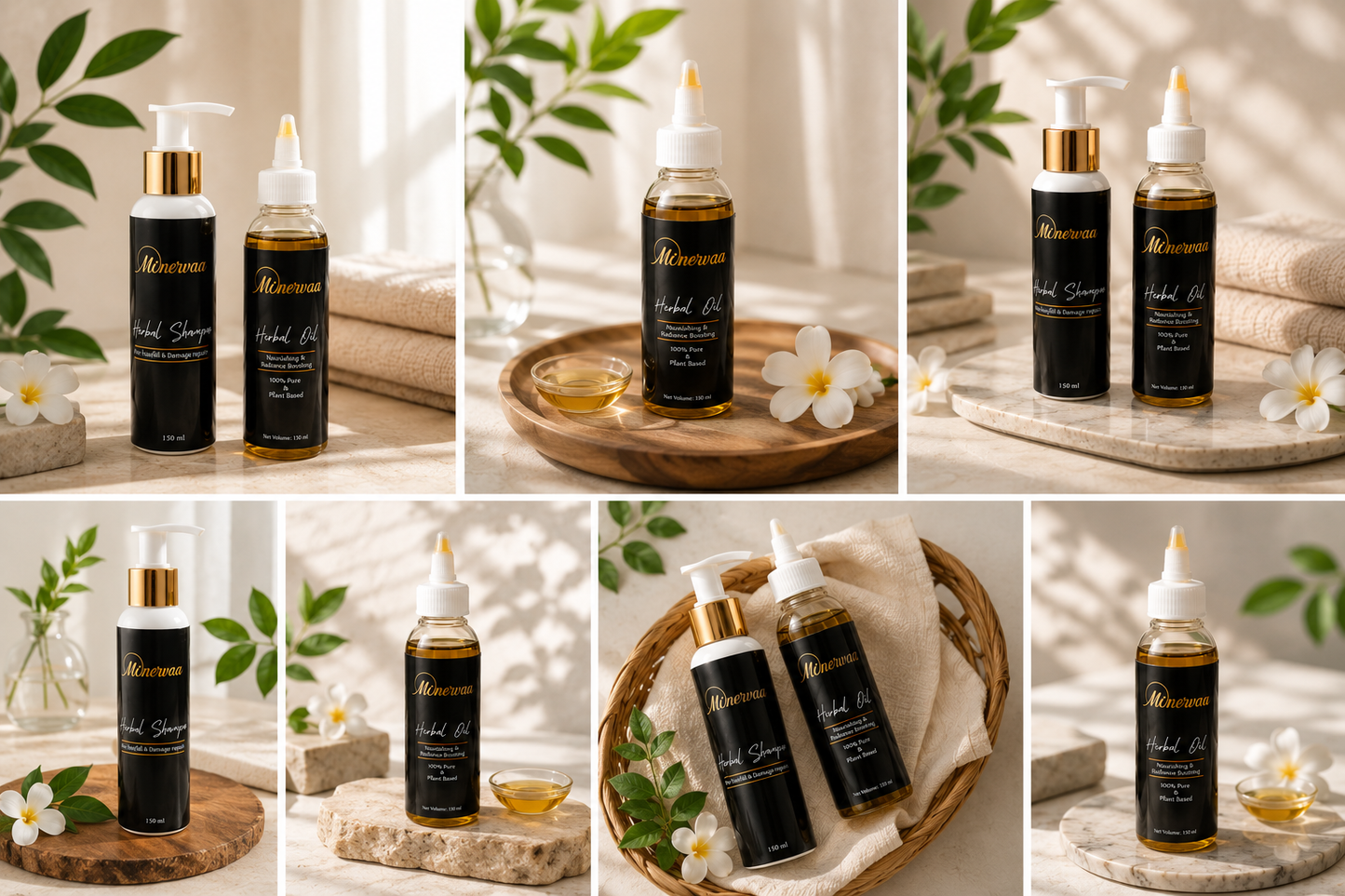 Minervaa Hair Care Bundle — Herbal Shampoo + Herbal Oil | Anti-Hairfall, Damage Repair & Deep Nourishment | 150ml Each