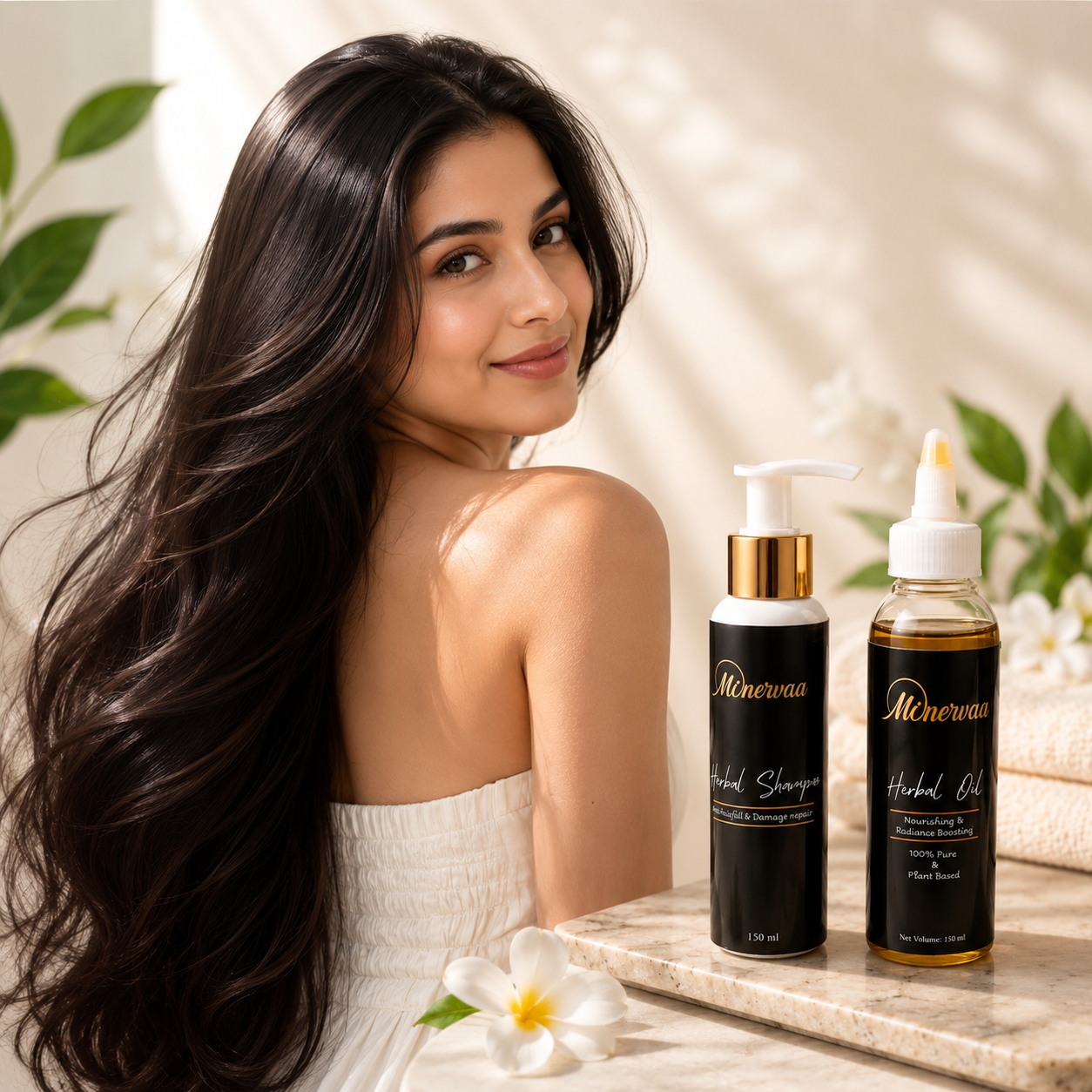 Minervaa Hair Care Bundle — Herbal Shampoo + Herbal Oil | Anti-Hairfall, Damage Repair & Deep Nourishment | 150ml Each