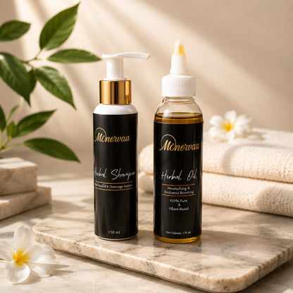 Minervaa Hair Care Bundle — Herbal Shampoo + Herbal Oil | Anti-Hairfall, Damage Repair & Deep Nourishment | 150ml Each
